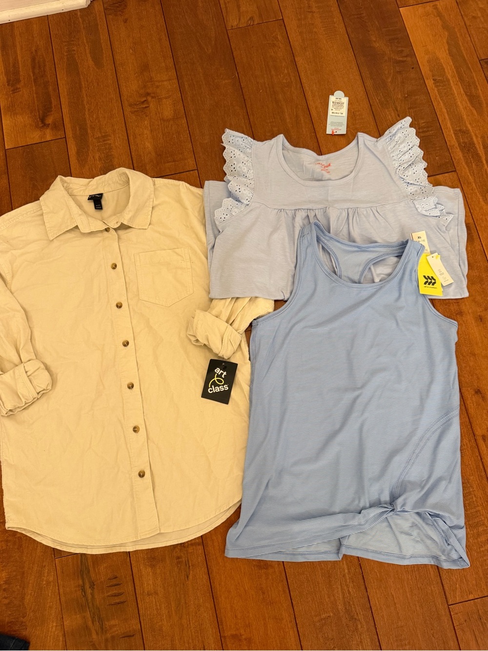 art class Light Blue Tank & Eyelet Sleeve Top with Cream Button-Down Shirt